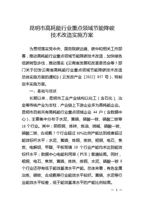 昆明市高耗能行业重点领域节能降碳技术改造实施方案-20230216