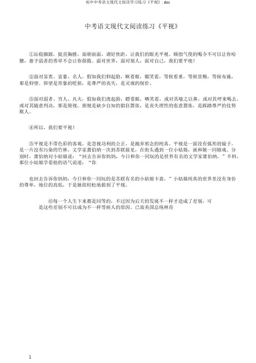 初中中考语文现代文阅读学习练习《平视》.doc
