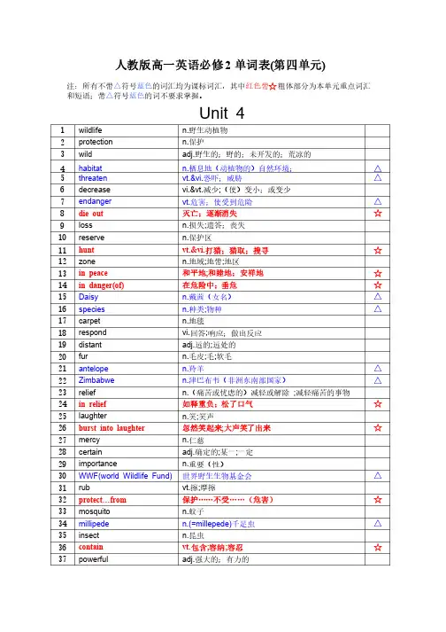 人教版高一英语必修2单词表（第四单元）