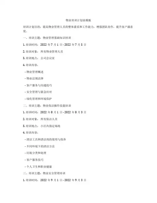 物业培训计划表模板