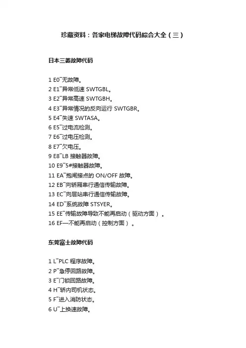 珍藏资料：各家电梯故障代码綜合大全（三）