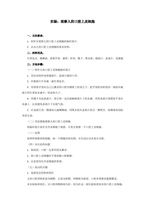 动物细胞实验-观察人的口腔上皮细胞