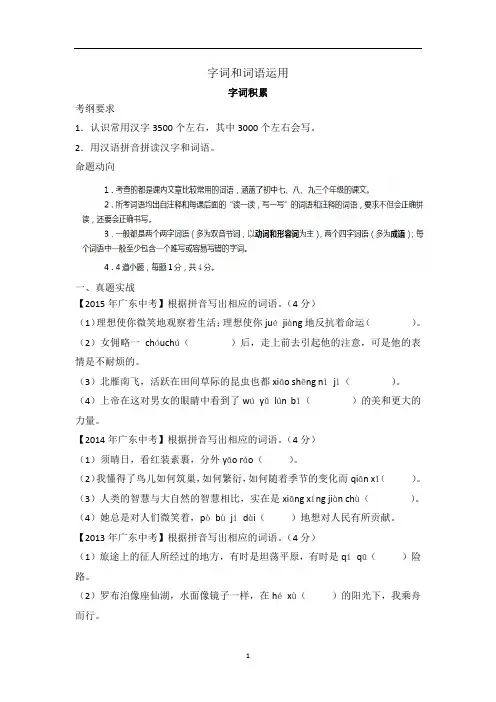 中考词语积累与成语运用专项讲义+练习