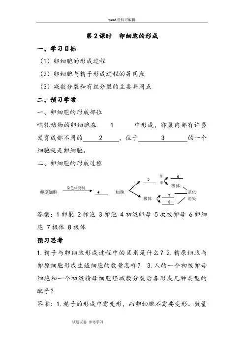 人教版必修二第二章第一节第二课时：卵细胞的形成