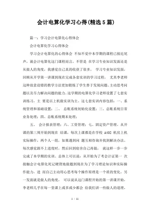 会计电算化学习心得精选5篇0