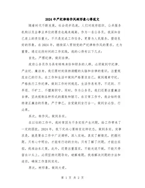 2024年严纪律转作风树形象心得范文