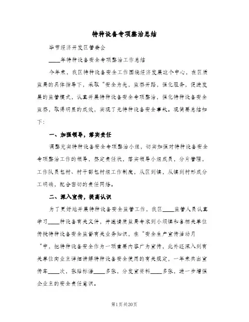 特种设备专项整治总结(4篇)