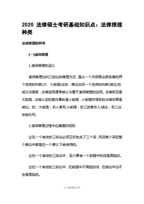2020法律硕士考研基础知识点：法律推理种类