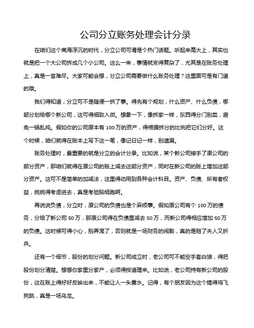 公司分立账务处理会计分录