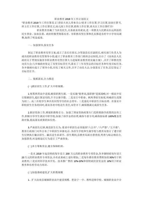 职业教育2019年工作计划范文