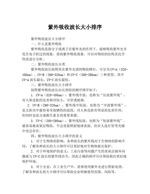 紫外吸收波长大小排序