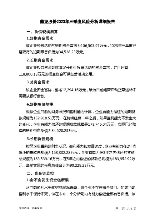 300054鼎龙股份2023年三季度财务风险分析详细报告