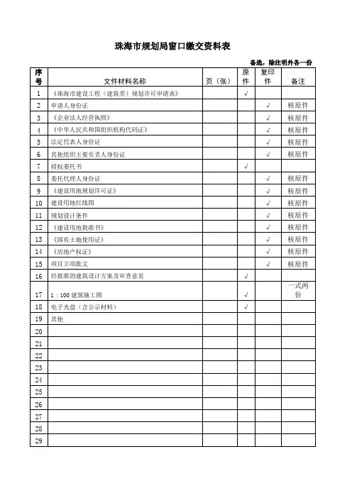 珠海市建设工程规划许可证办理所需资料明细表