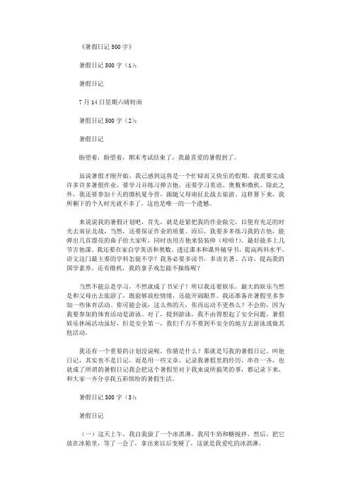 暑假日记500字10篇优秀版