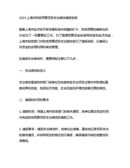 2023上海市财政预算项目支出绩效填报说明