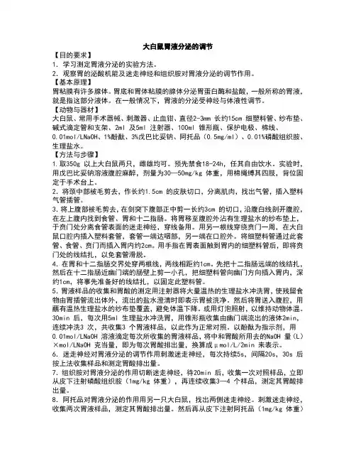 大白鼠胃液分泌的调节