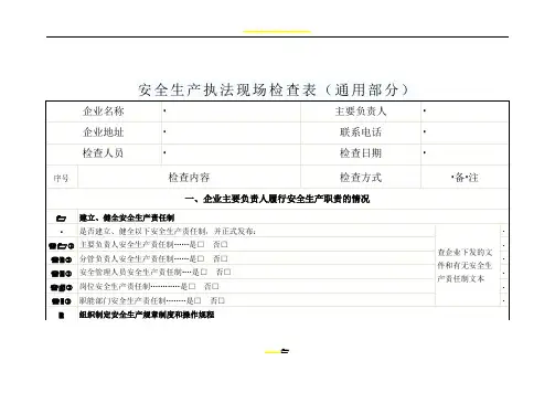 安全生产现场检查表
