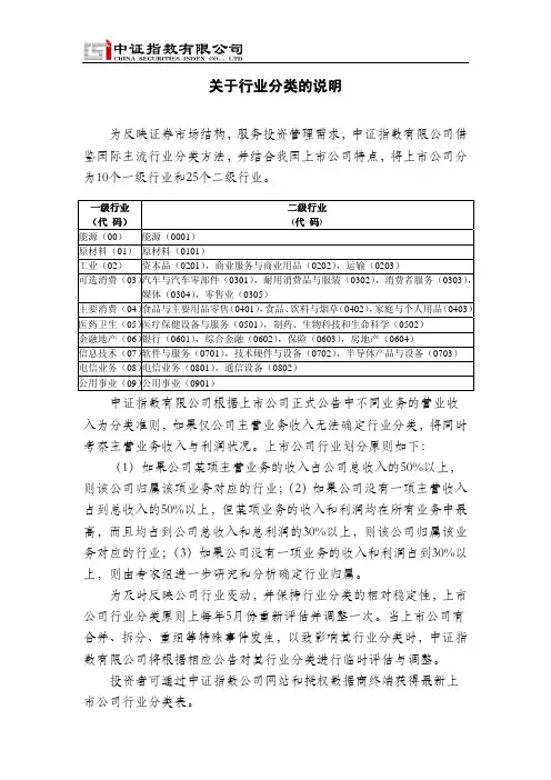 [中证指数公司]关于行业分类的说明
