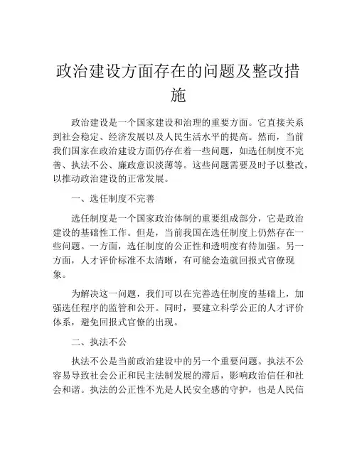 政治建设方面存在的问题及整改措施