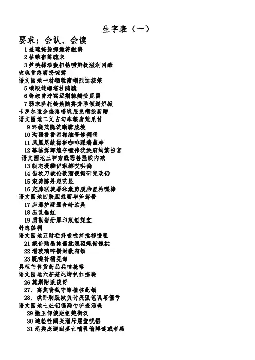 人教版二年级语文下册生字表一和表二