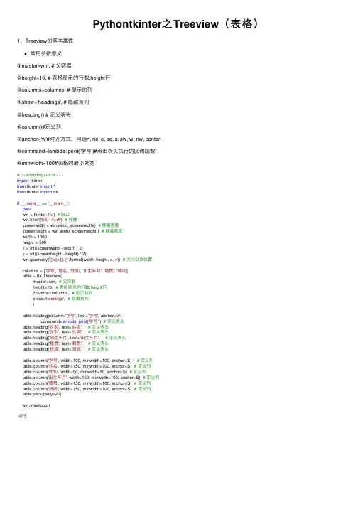 Pythontkinter之Treeview（表格）
