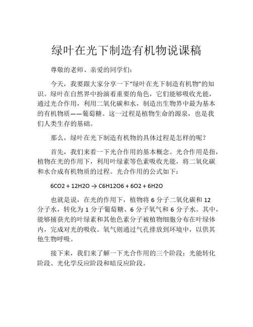 绿叶在光下制造有机物说课稿