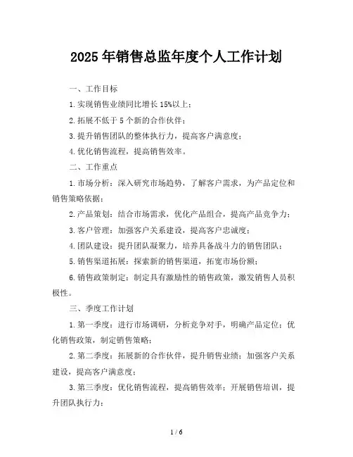 2025年销售总监年度个人工作计划