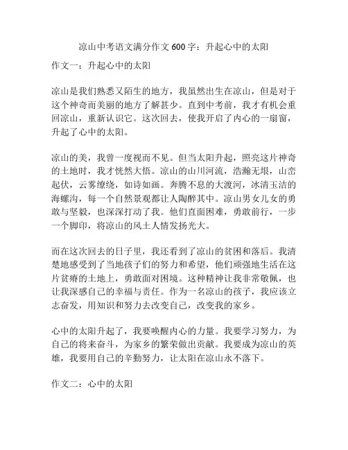 凉山中考语文满分作文600字：升起心中的太阳