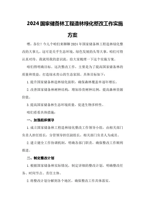 2024国家储备林工程造林绿化整改工作实施方案