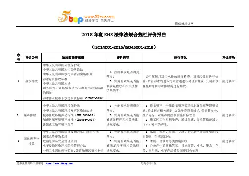 2018年度EHS法律法规合规性评价报告