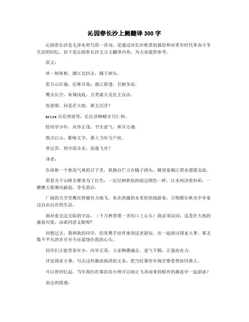 沁园春长沙上阙翻译300字