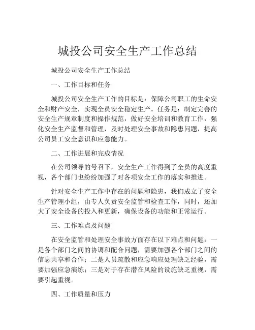 城投公司安全生产工作总结