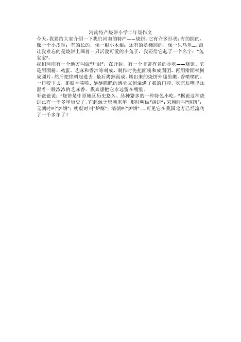 河南特产烧饼小学二年级作文