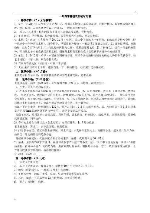 一年四季种植农作物时间表