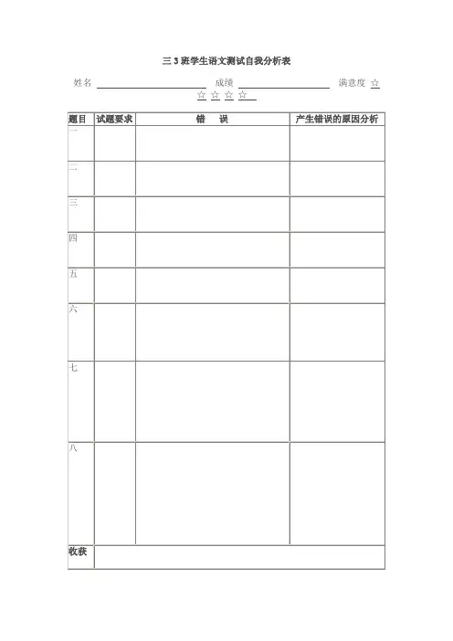 三3班学生语文测试自我分析表