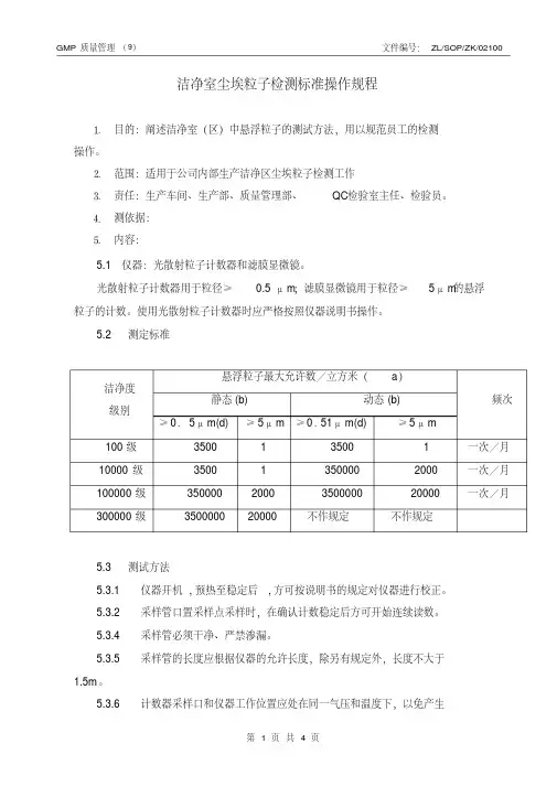 无尘洁净室尘埃粒子检测标准操作规程
