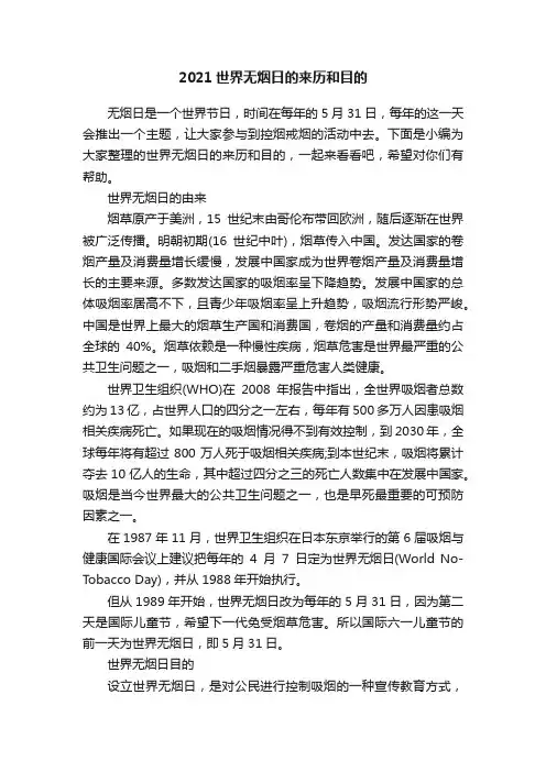 2021世界无烟日的来历和目的