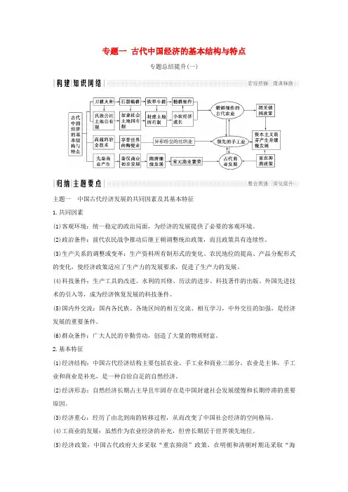 2019_2020学年高中历史专题一古代中国经济的基本结构与特点专题总结提升学案人民版必修2