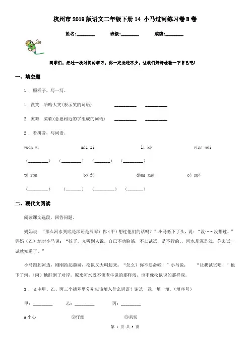 杭州市2019版语文二年级下册14 小马过河练习卷B卷