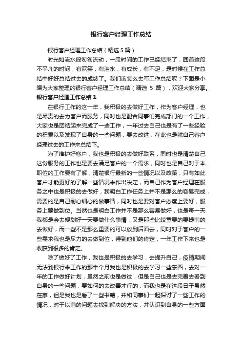 银行客户经理工作总结（精选5篇）