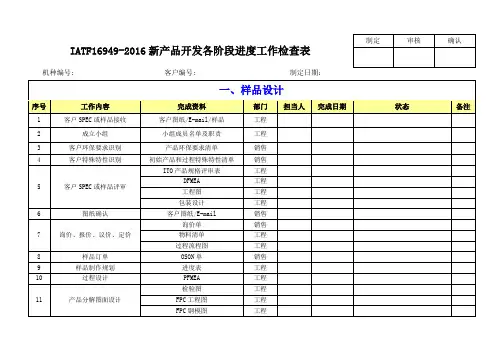 IATF16949-2016新产品开发各阶段进度工作检查表
