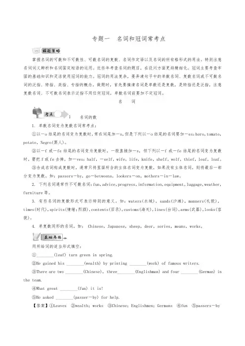 2020全国通用高考英语复习：专题1 名词和冠词常考点