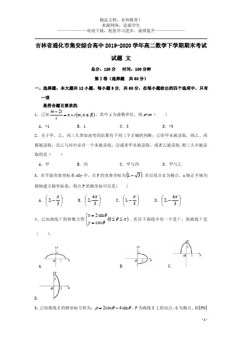 吉林省通化市集安综合高中2019_2020学年高二数学下学期期末考试试题文