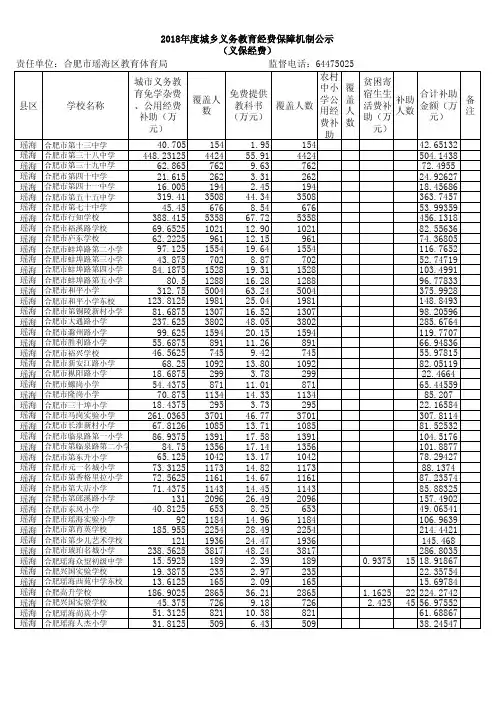 2018年度城乡义务教育经费保障机制公示 (义保经费)