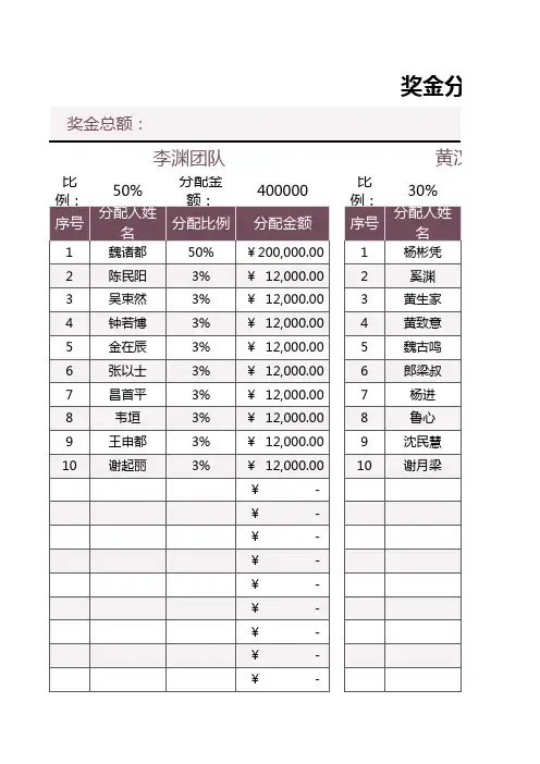奖金分配明细表