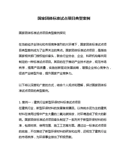 国家团体标准试点项目典型案例
