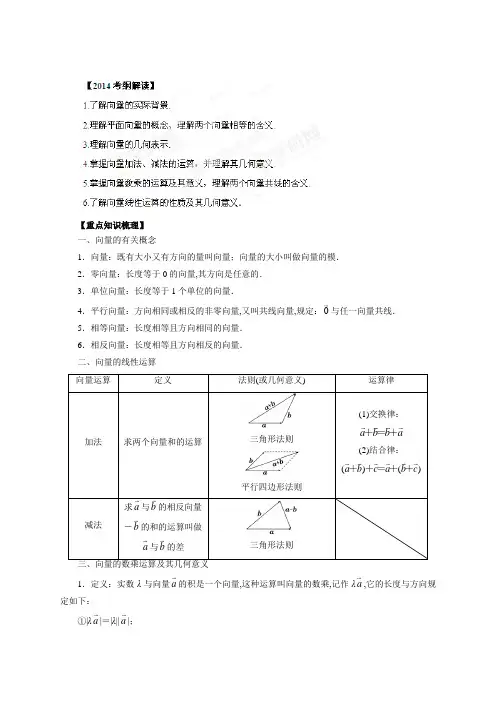 专题5.1 平面向量的概念及线性运算(教学案)-2014年高考数学(理)一轮复习精品资料(解析版)