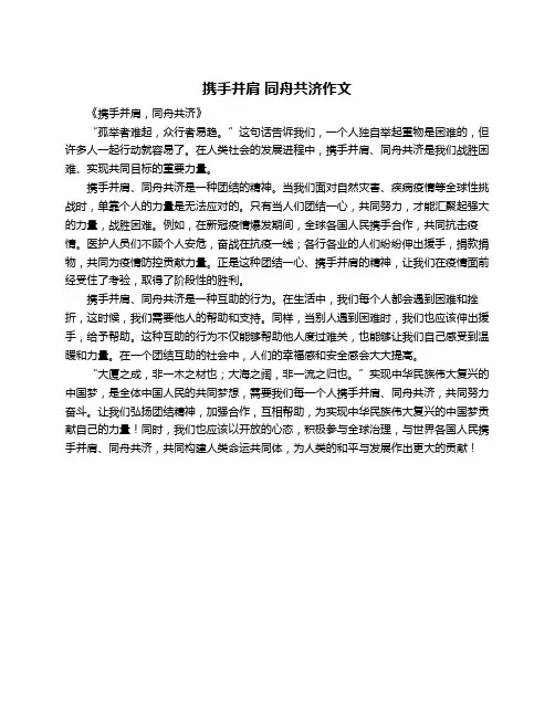 携手并肩 同舟共济作文