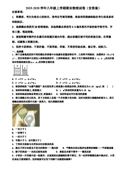 天津市南开区2019-2020学年物理八年级上学期期末学业水平测试试题