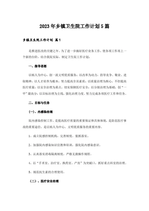 2023年乡镇卫生院工作计划5篇